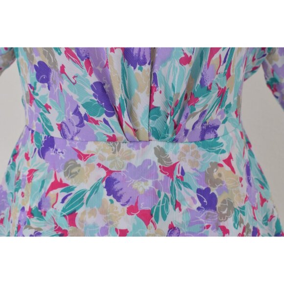 Vintage 80s Semi-Sheer Floral Polyester Peplum‎ blouse | size 8 - Picture 5 of 10